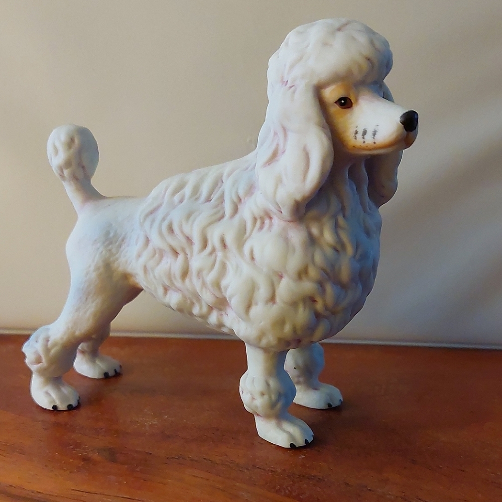 White Ceramic Poodle with Curly Coat & Alert Posture